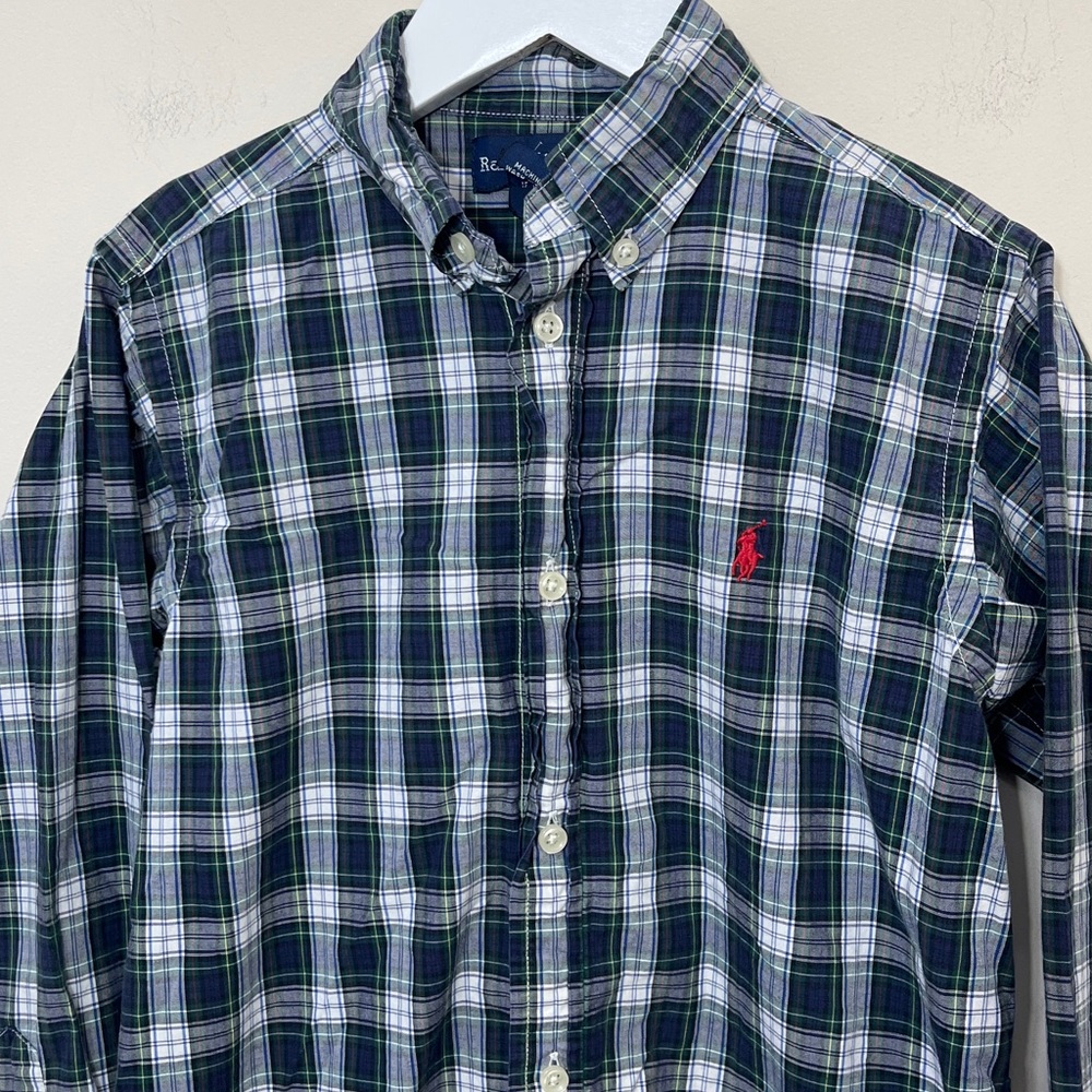 Ralph Lauren Kids Navy and Green Checkered Shirt Size 7 - Picture 2 of 4